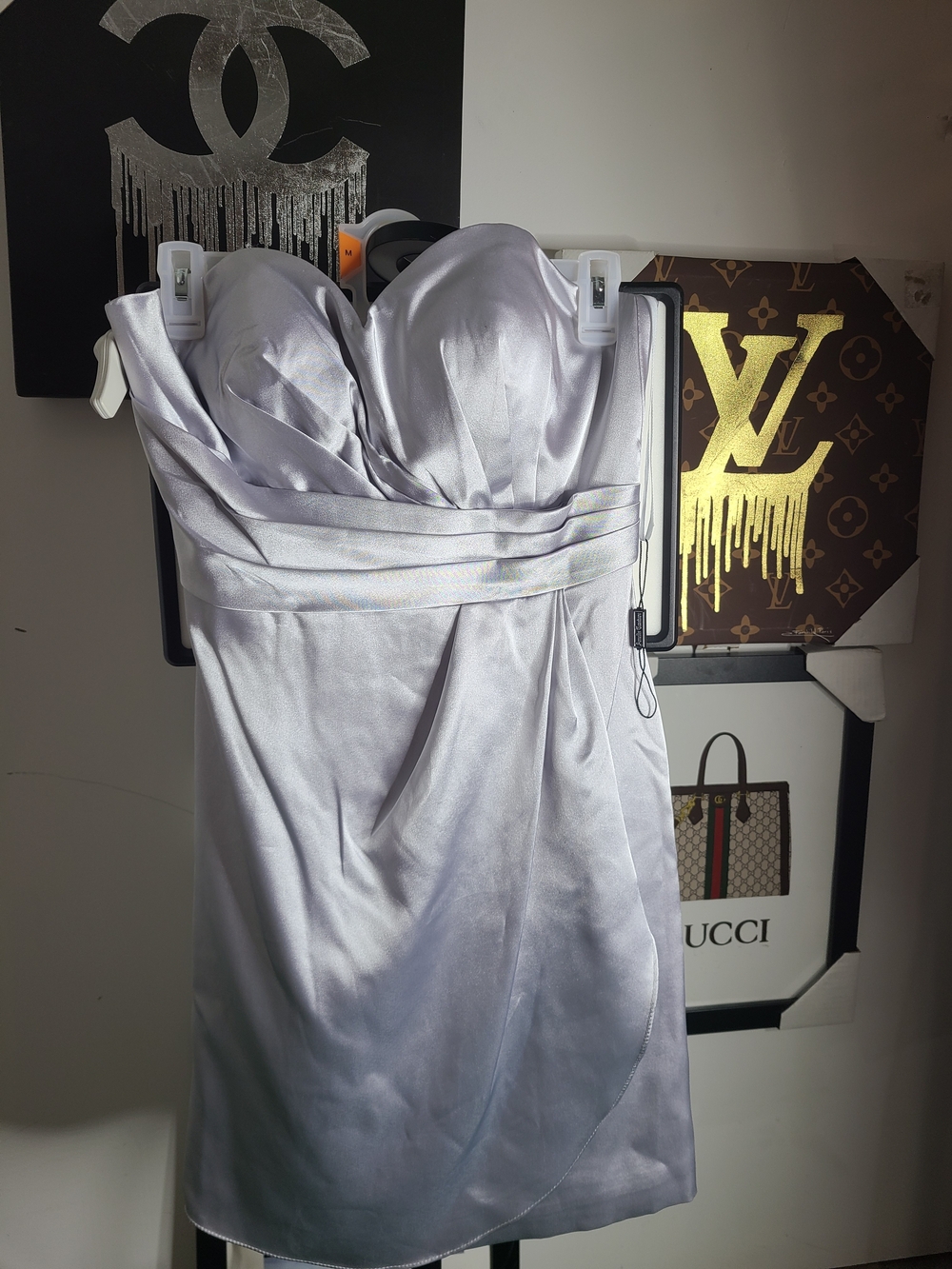 Chic Strapless Silver Satin Party Dress by